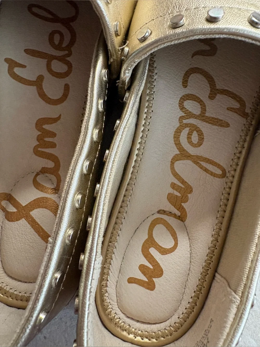 Sam Edelman Metallic Gold Espadrille Slip-On with Stud Trim